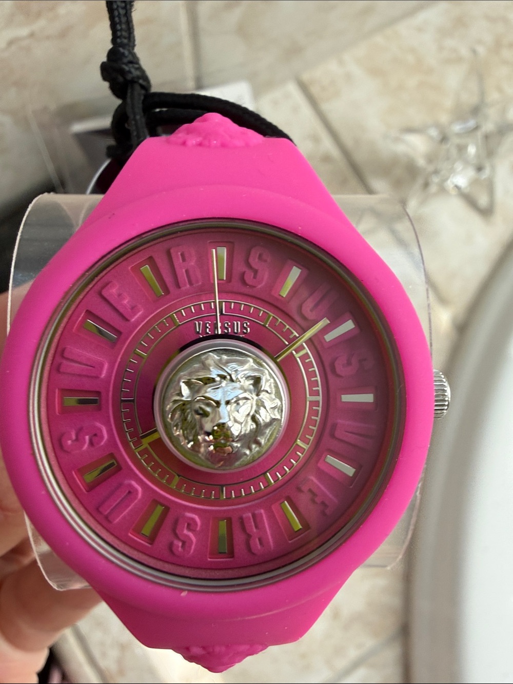 Versus Versace Hot Pink Silicone Lion-Emblem Watch